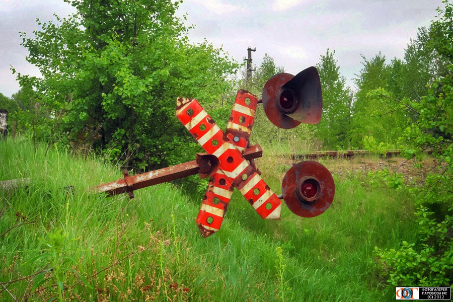 The abandoned railroad line through the Chornobyl zone.