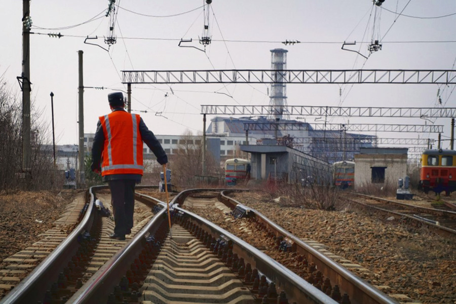 The railroad line near the Chornobyl Nuclear Power Plant